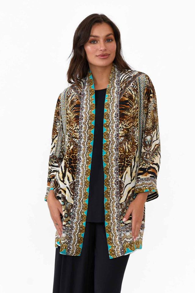 Cheetah Brown Silk Short Kimono