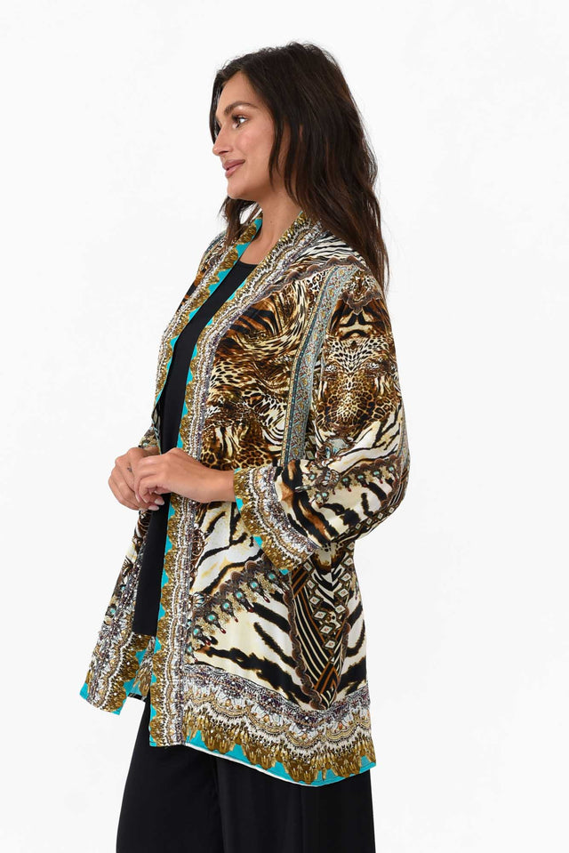 Cheetah Brown Silk Short Kimono