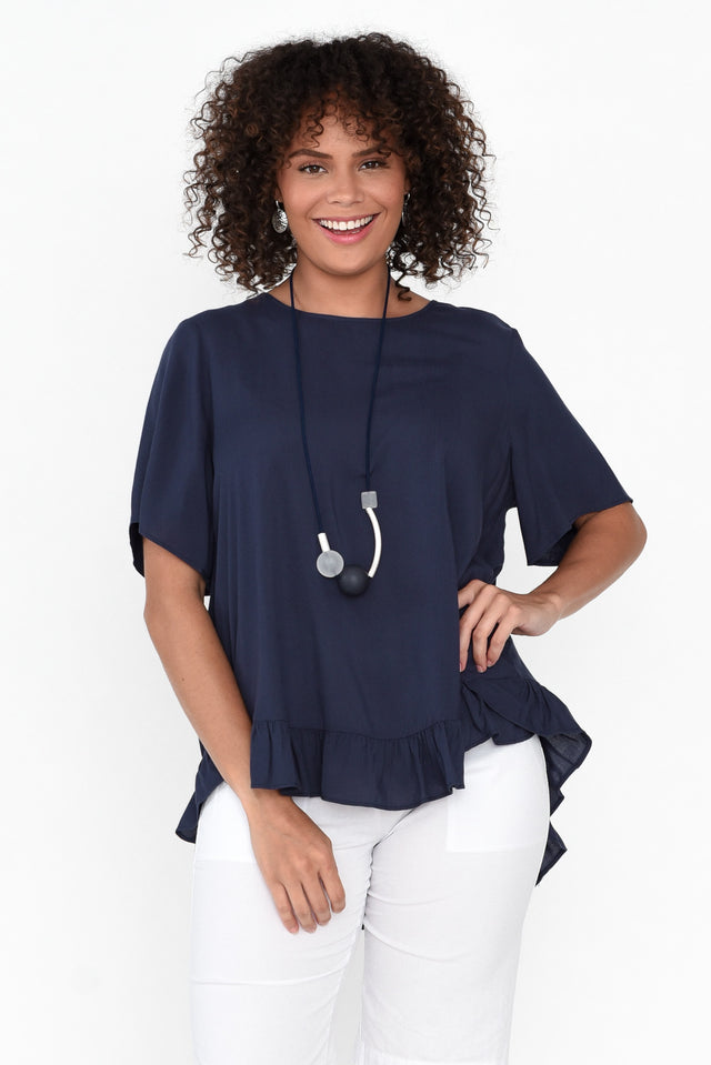 Cheryl Navy Frill Top neckline_Round