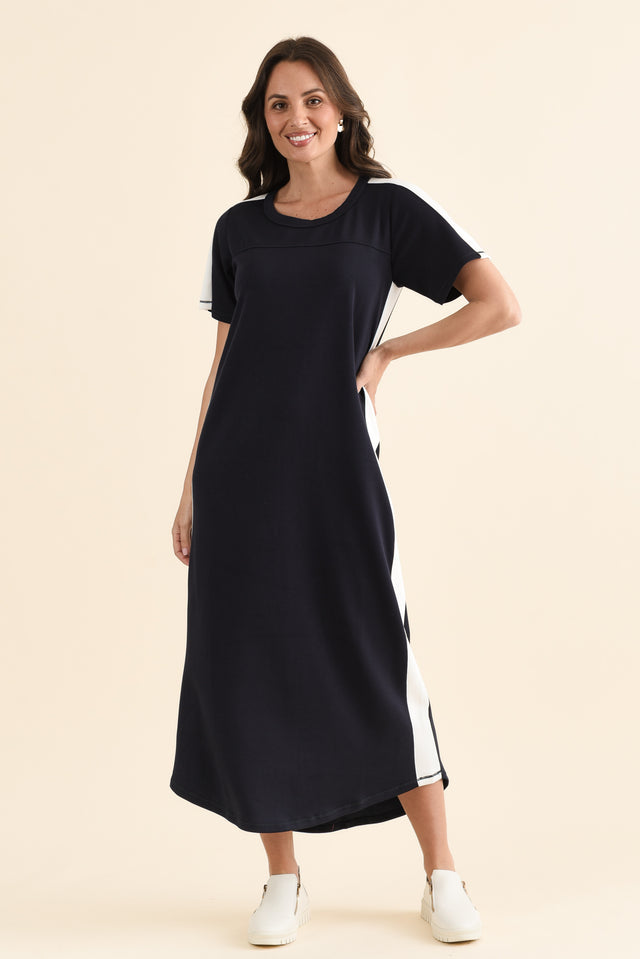 Chicago Navy Stripe Tee Dress,brunette model,Full Outfit,alt text|model:MJ image 6
