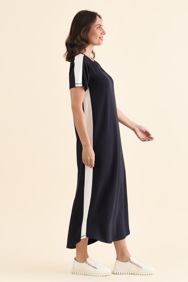 Chicago Navy Stripe Tee Dress,brunette model,Full Outfit,alt text|model:MJ image 2