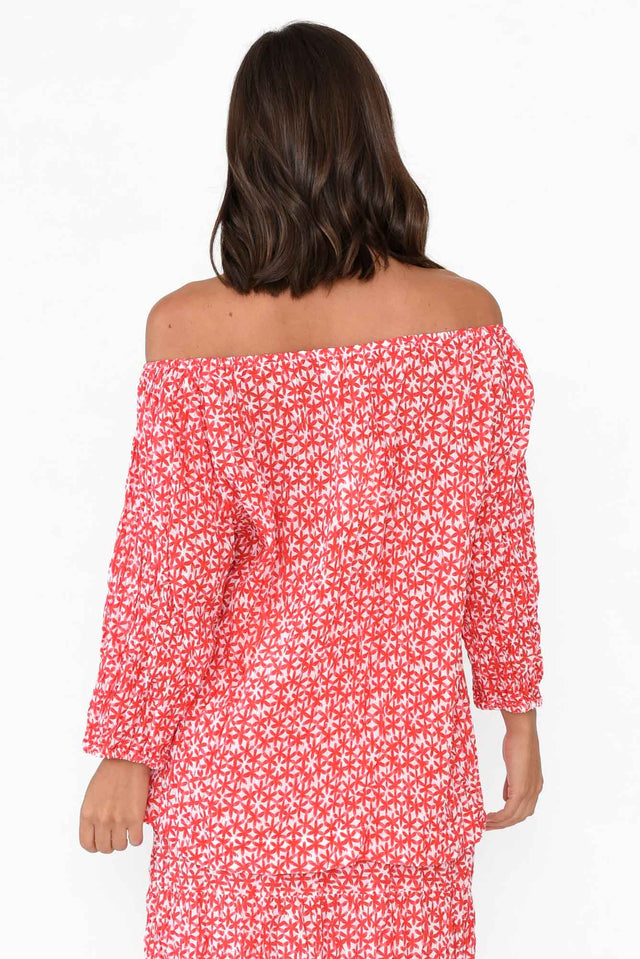 Christina Red Flower Crinkle Cotton Top image 6