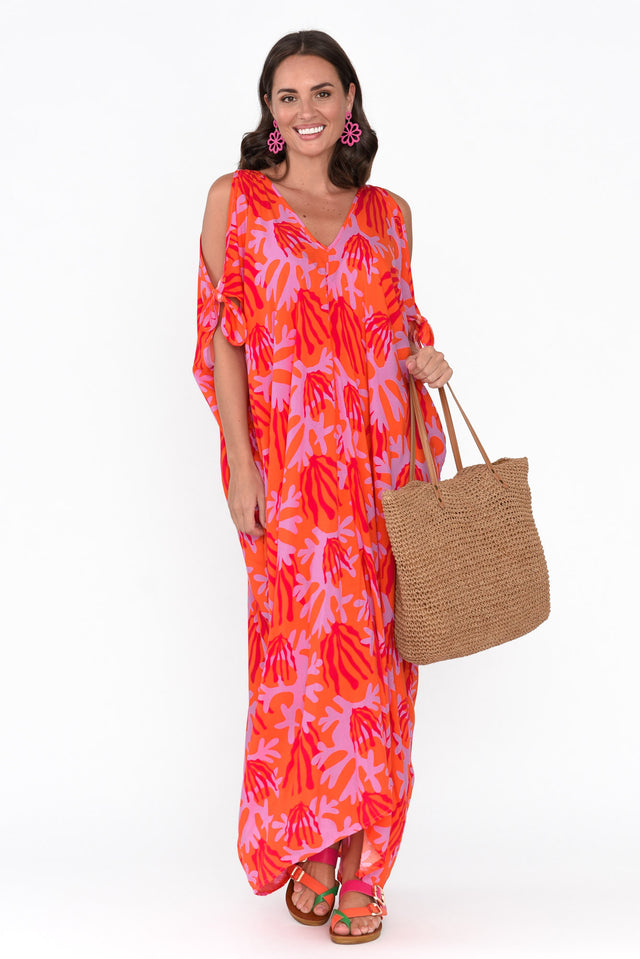 Christine Orange Abstract Cold Shoulder Kaftan
