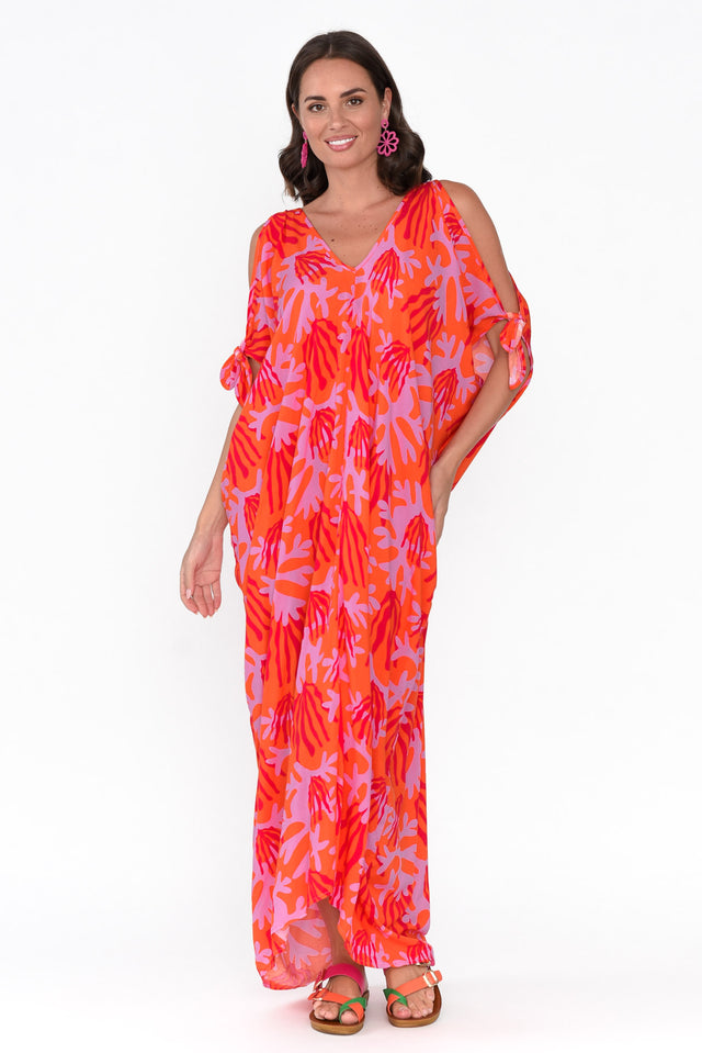 Christine Orange Abstract Cold Shoulder Kaftan