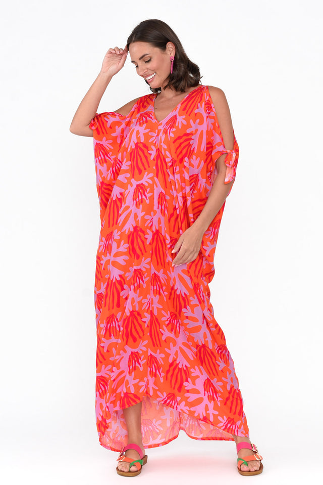 Christine Orange Abstract Cold Shoulder Kaftan