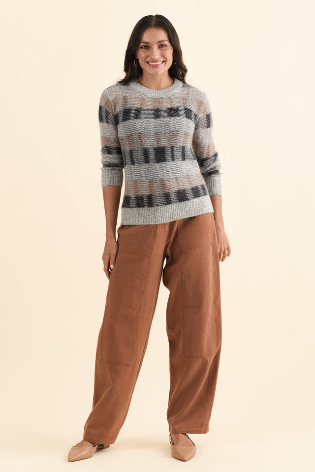 Ciara Grey Stripe Mohair Wool Knit Jumper,Brunette model,alt text|model:Brontie image 3