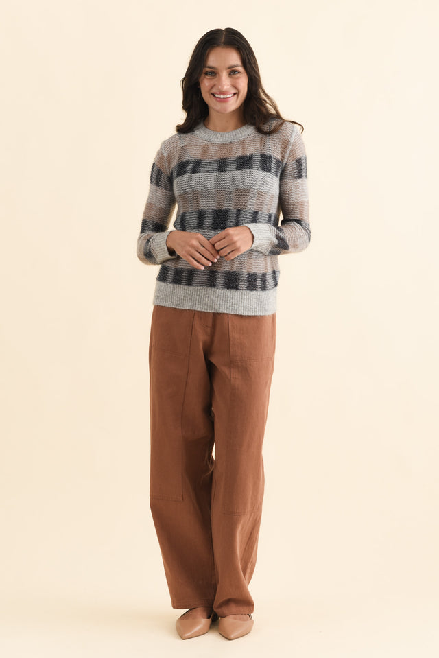 Ciara Grey Stripe Mohair Wool Knit Jumper,Brunette model,alt text|model:Brontie image 7
