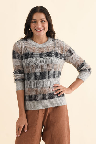 Ciara Grey Stripe Mohair Wool Knit Jumper