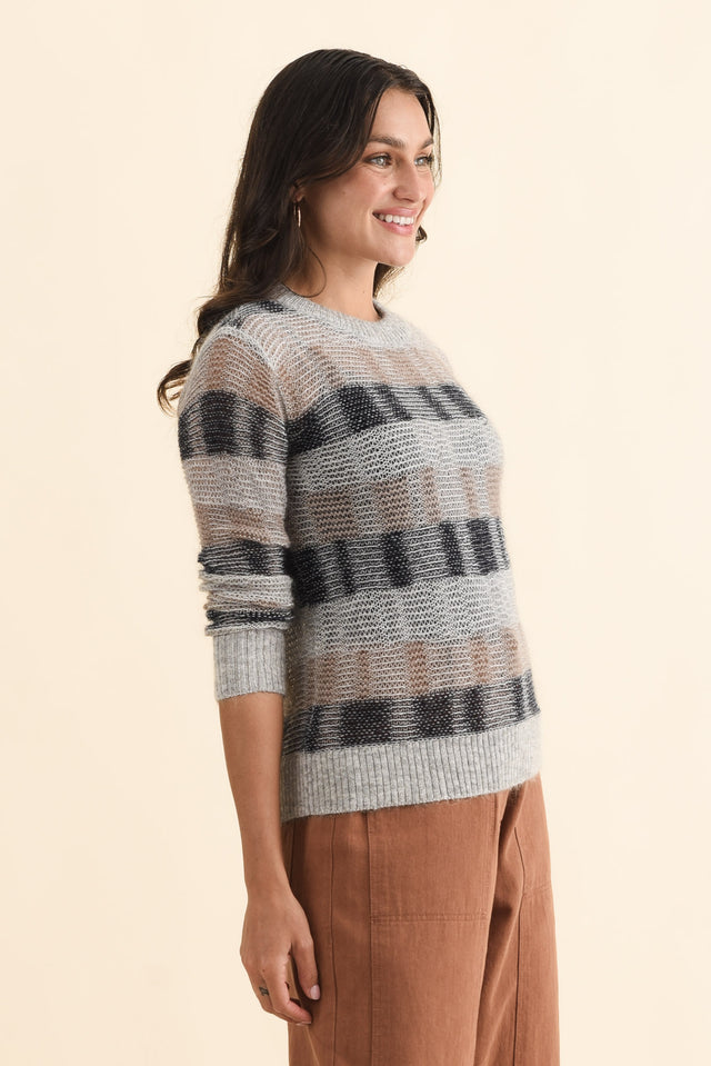 Ciara Grey Stripe Mohair Wool Knit Jumper,Brunette model,alt text|model:Brontie image 4