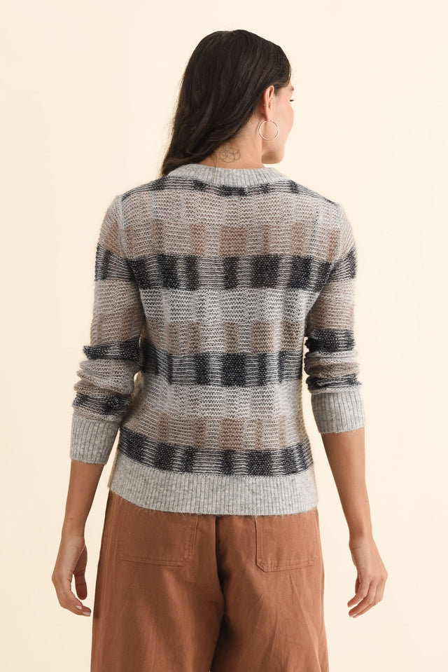 Ciara Grey Stripe Mohair Wool Knit Jumper,Brunette model,alt text|model:Brontie image 5