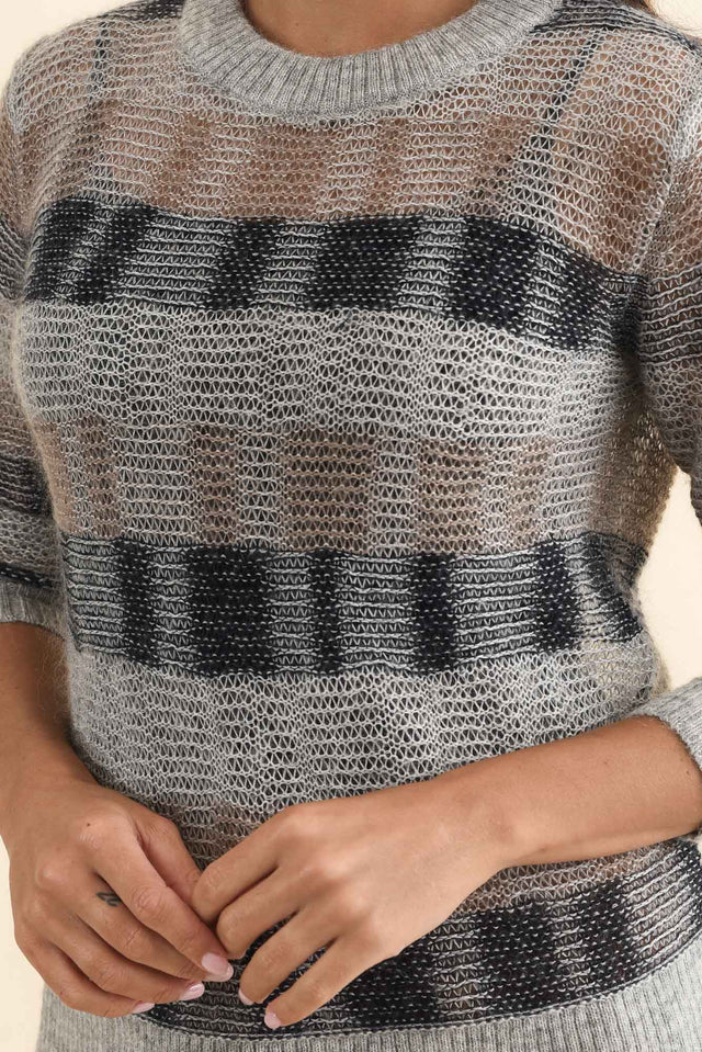 Ciara Grey Stripe Mohair Wool Knit Jumper,Brunette model,alt text|model:Brontie image 6