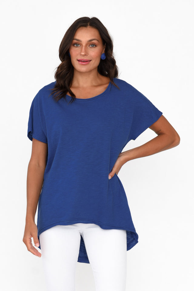 Cindi Cobalt Cotton Blend Tee neckline_Round