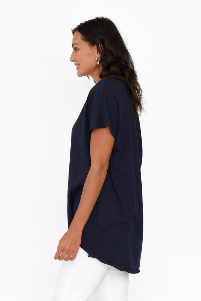 Cindi Navy Cotton Blend Tee