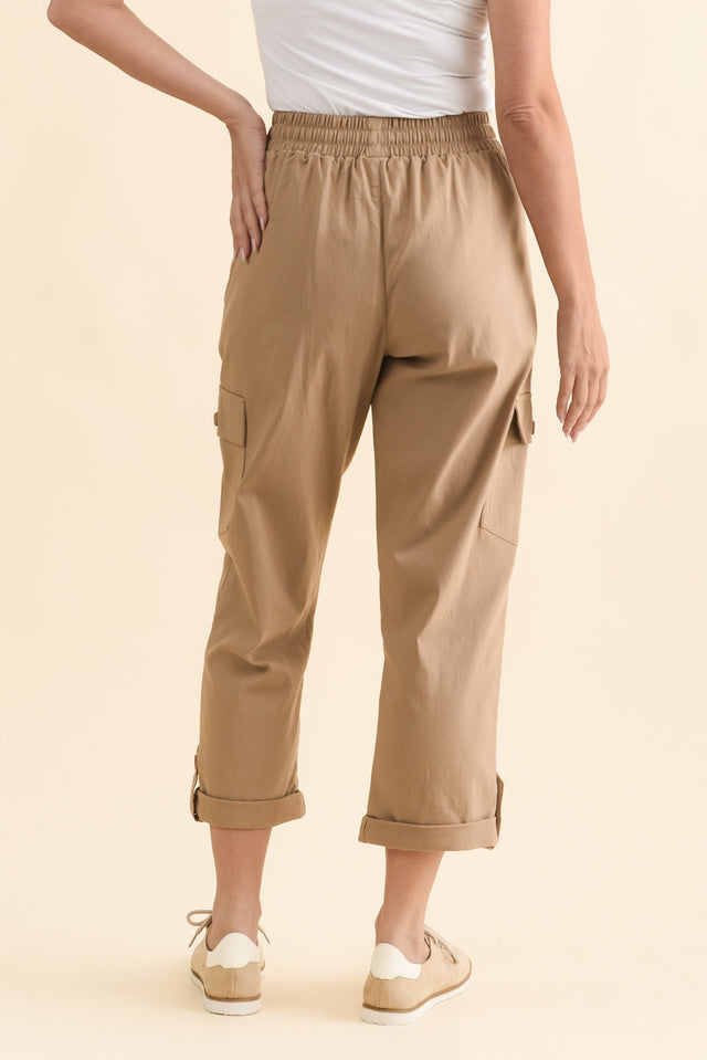 Cindy Beige Denim Cargo Pants,Brunette model,alt text|model:MJ image 4