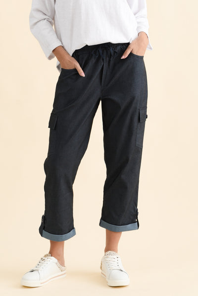 Cindy Dark Blue Denim Cargo Pants