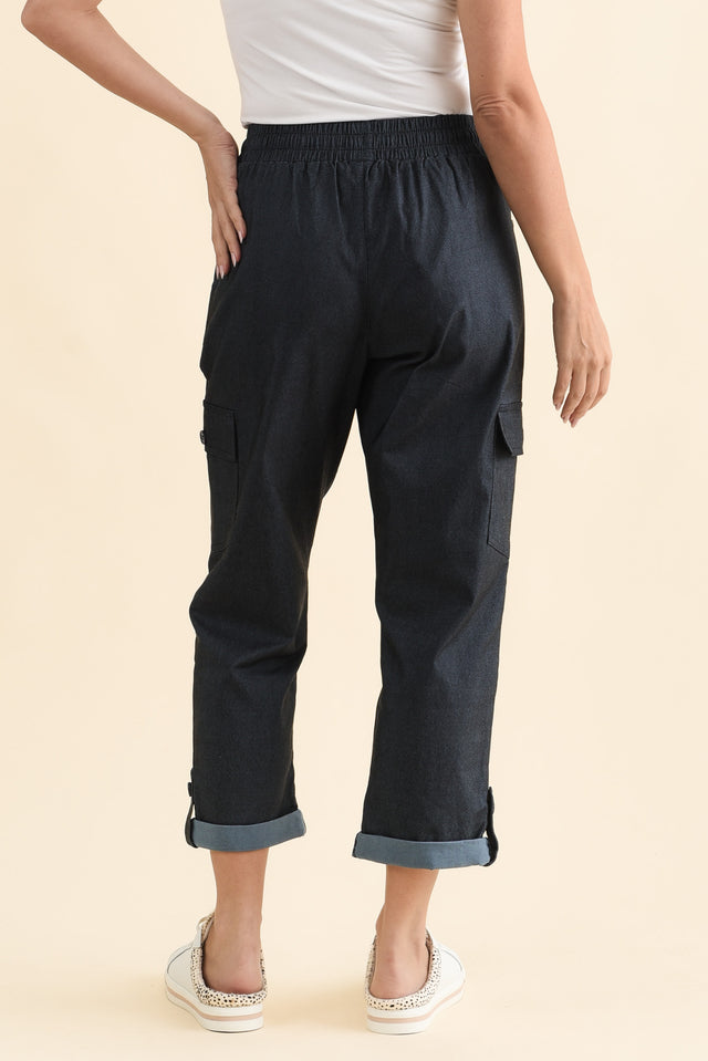 Cindy Dark Blue Denim Cargo Pants,Brunette model,alt text|model:MJ image 4