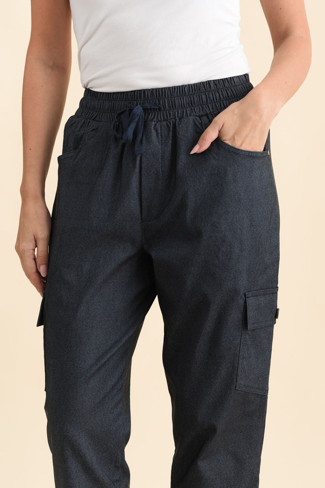 Cindy Dark Blue Denim Cargo Pants,Brunette model,alt text|model:MJ image 5