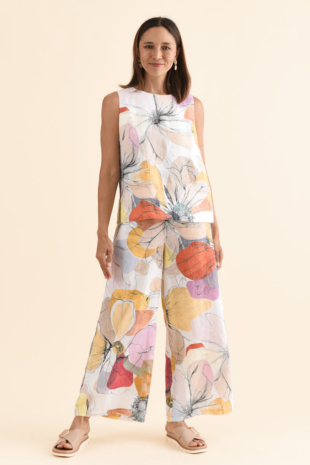 Cinna Yellow Floral Linen Top,Full Body,Brunette model,alt text|model:Cara image 2
