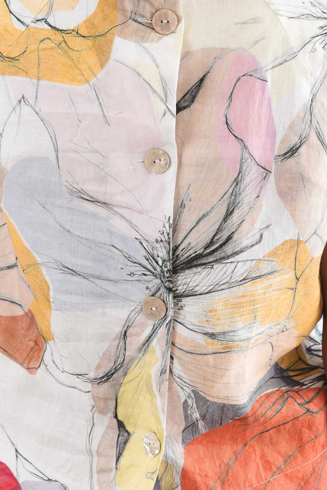 Cinna Yellow Floral Linen Top,Detail,Brunette model,alt text|model:Cara image 5