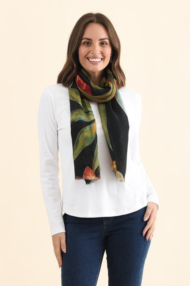Clarine Navy Flower Merino Wool Scarf