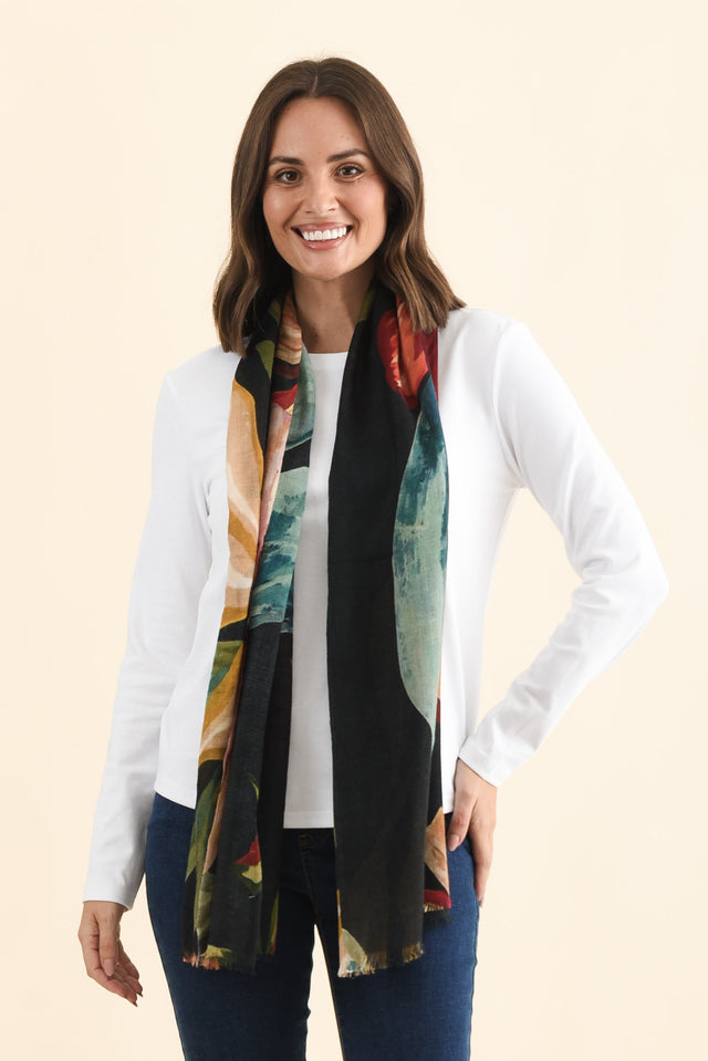 Clarine Navy Flower Merino Wool Scarf
