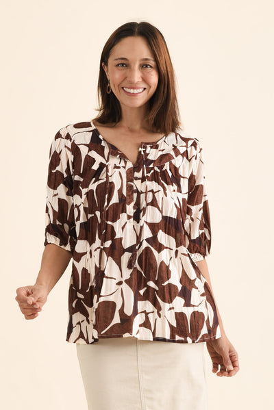 Claris Chocolate Garden Crinkle Cotton Top