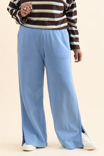 Classic Blue Cotton Split Sweatpants
