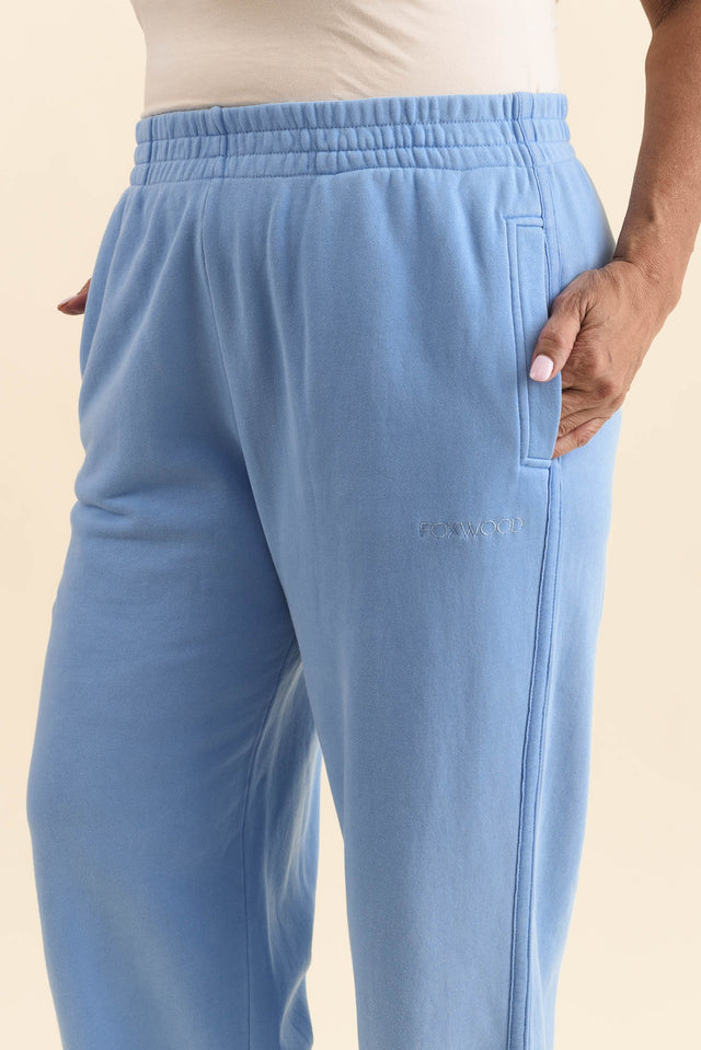 Classic Blue Cotton Split Sweatpants,Detail,Brunette model,alt text|model:Pilita image 5