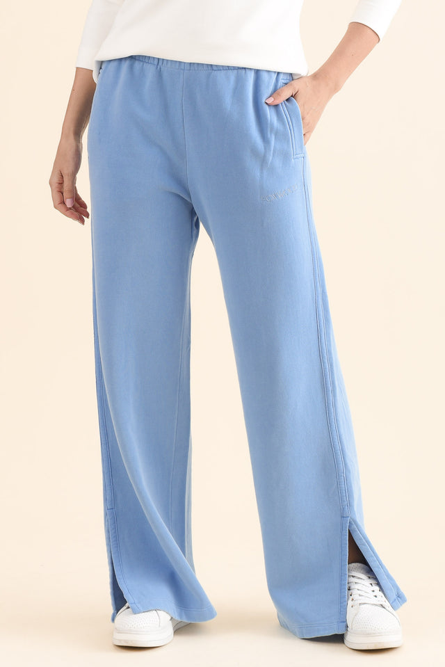 Classic Blue Cotton Split Sweatpants,Front,Brunette model,alt text|model:MJ