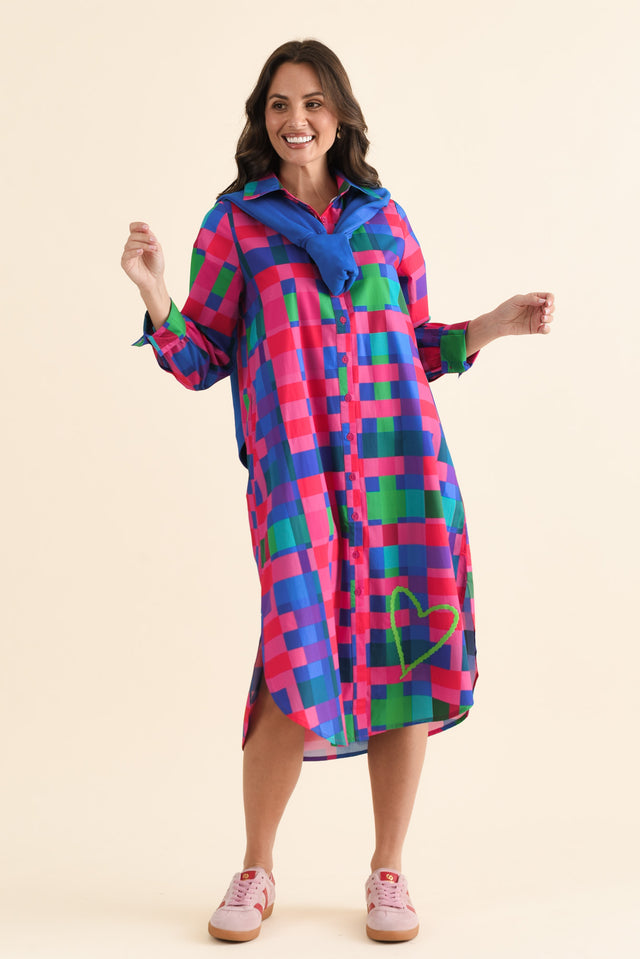 Claude Pink Gingham Cotton Poplin Dress,brunette model,Front of Outfit,alt text|model:MJ image 1