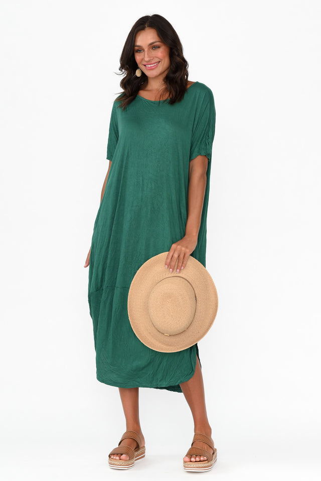 Clemmie Emerald Crinkle Cotton Dress