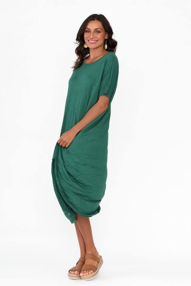 Clemmie Emerald Crinkle Cotton Dress image 5
