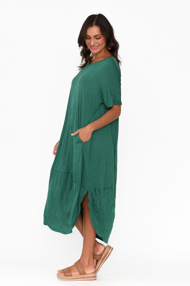 Clemmie Emerald Crinkle Cotton Dress image 3