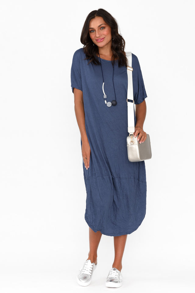 Clemmie Navy Crinkle Cotton Dress