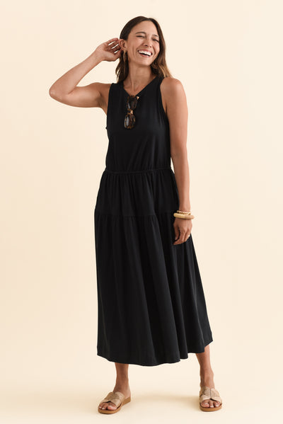 Coco Black Cotton Tier Dress