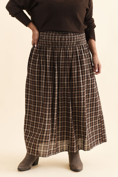 Coco Chocolate Check Cotton Skirt - Blue Bungalow AU