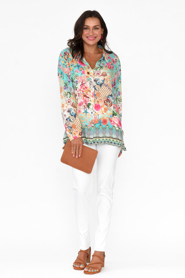 Coco Teal Abstract Floral Shirt