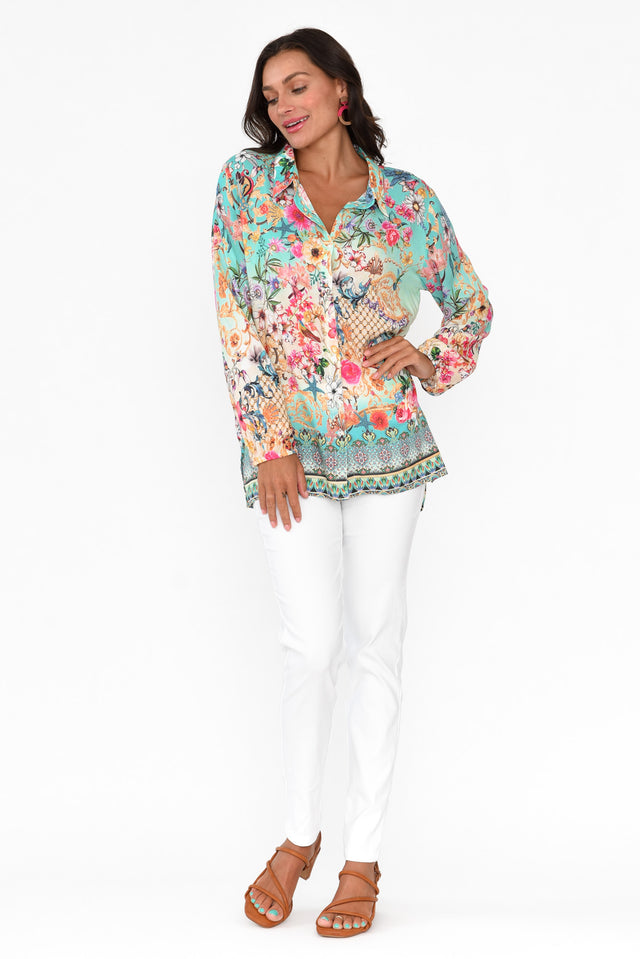 Coco Teal Abstract Floral Shirt