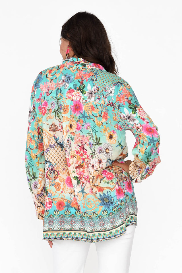 Coco Teal Abstract Floral Shirt