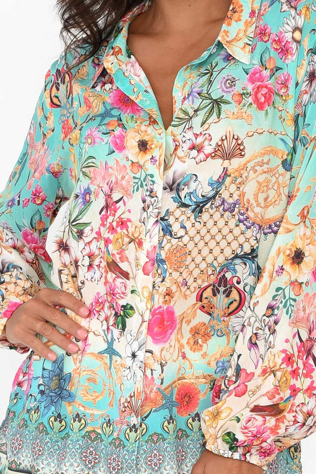 Coco Teal Abstract Floral Shirt