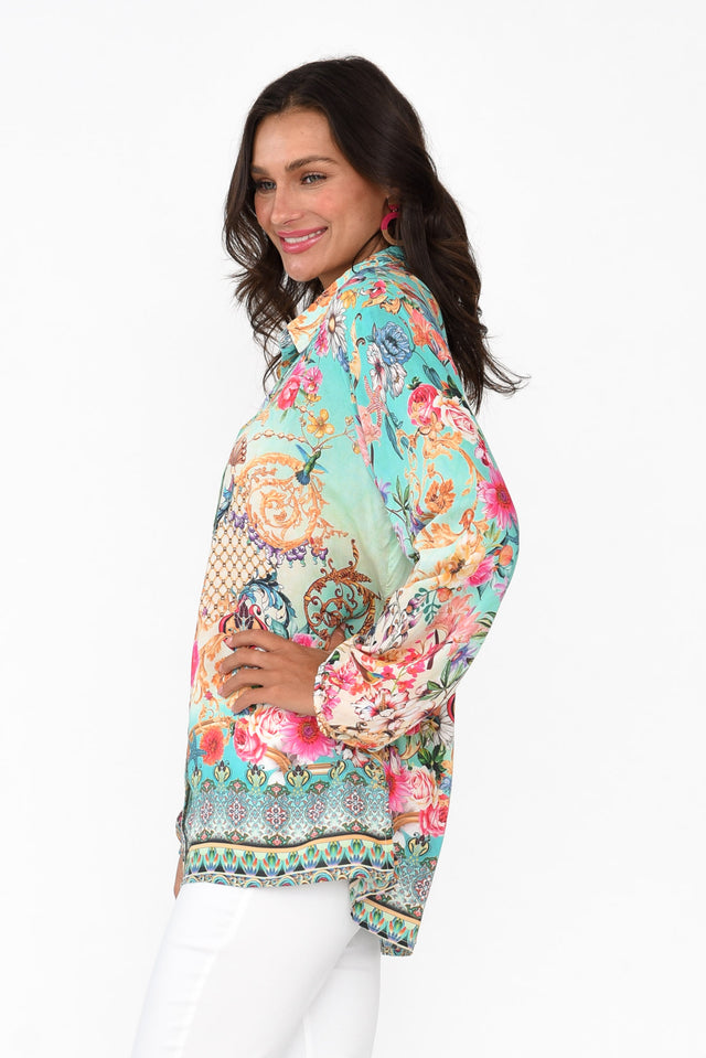 Coco Teal Abstract Floral Shirt