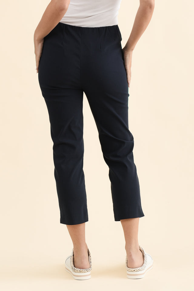 Cody Navy Stretch Capri Pants,Brunette model,alt text|model:MJ image 5