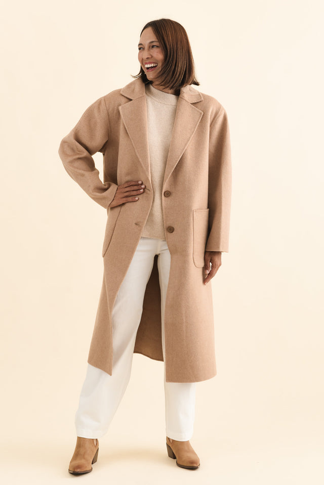 Cohan Camel Wool Blend Button Coat,Brunette model,alt text|model:Cara image 8