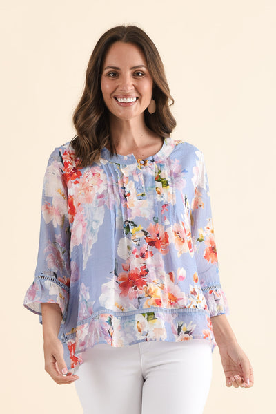 Coleman Blue Bloom Button Top