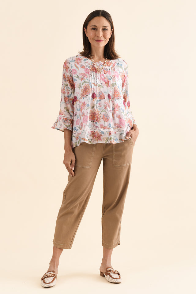 Coleman Pink Blossom Button Top,Full Body,Brunette model,alt text|model:Cara