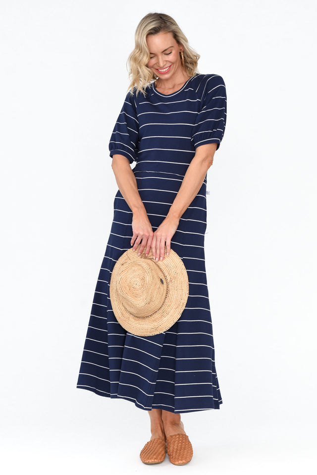Colorado Navy Pinstripe Cotton Maxi Dress