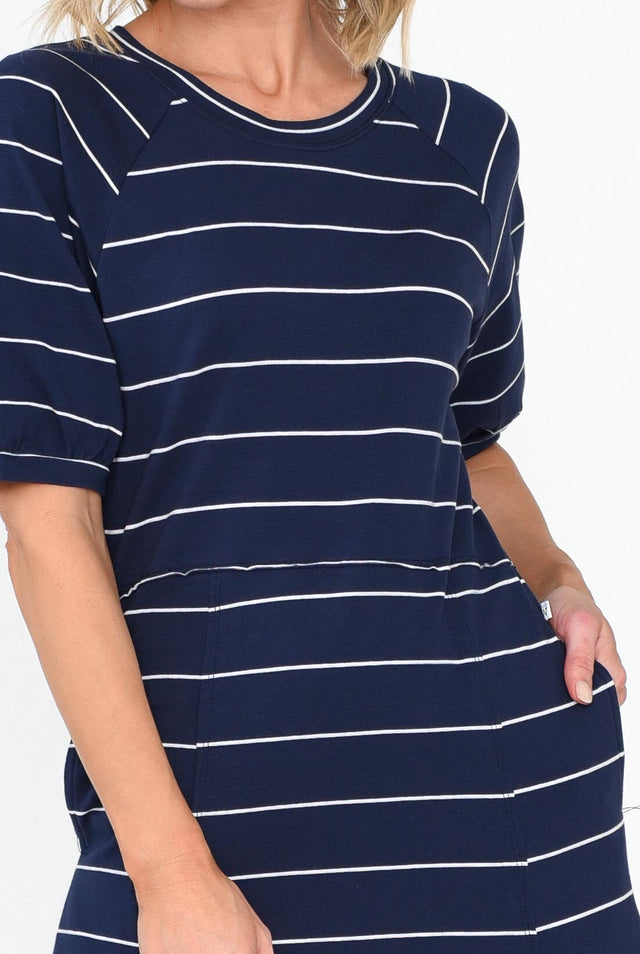 Colorado Navy Pinstripe Cotton Maxi Dress