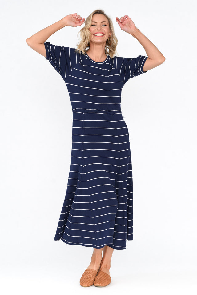 Colorado Navy Pinstripe Cotton Maxi Dress