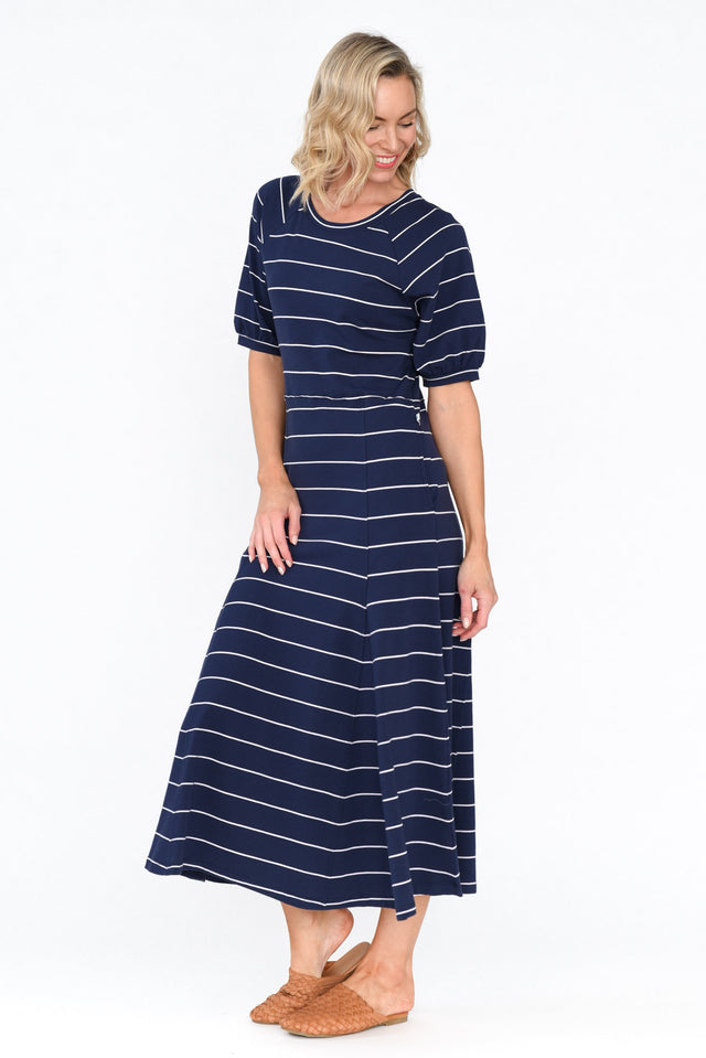 Colorado Navy Pinstripe Cotton Maxi Dress