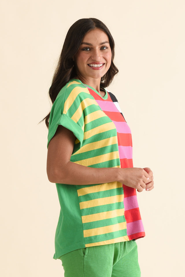 Copacabana Multi Stripe Cotton Tee,Side,Brunette model,alt text|model:Brontie image 3